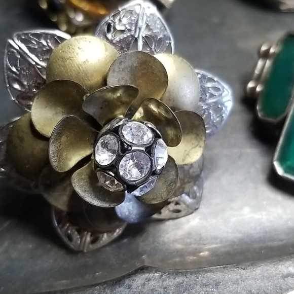 Adjustable Rings Dried Flowers Rhinestone - Picture 2 of 6